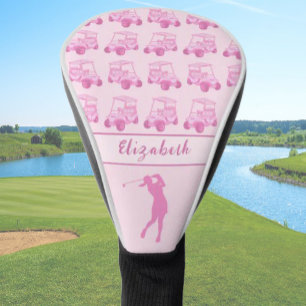 Couvre-club De Golf Chariot de golf rose mignonne motif nom personnali