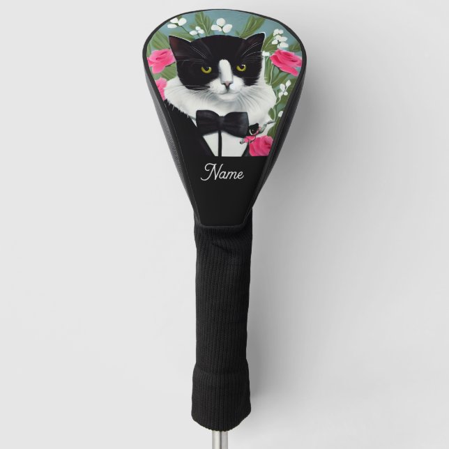Couvre-club De Golf Chat avec fleurs pour couverture de golf amoureux  (Devant)