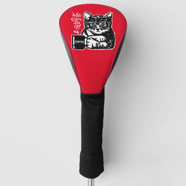 Couvre-club De Golf Chat drôle motivé par le café (Devant)