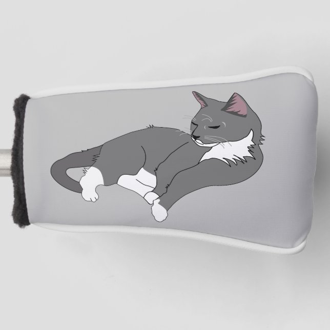 Couvre-club De Golf Chat gris et blanc Tuxedo (Devant)