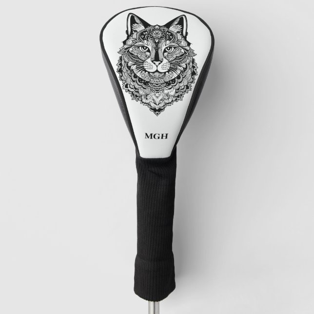 Couvre-club De Golf Chat ornemental Monogramme personnalisé (Devant)
