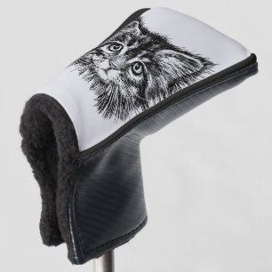 Couvre-club De Golf Chaton noir et blanc sur fond gris
