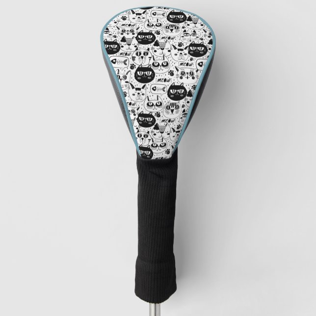 Couvre-club De Golf Chats blancs noirs face motif (Devant)