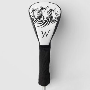 Couvre-club De Golf Cheval noir sur Blanc initial