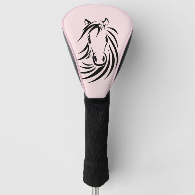 Couvre-club De Golf Cheval noir sur rose (Devant)