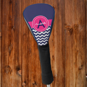 Couvre-club De Golf Chevron bleu foncé rose