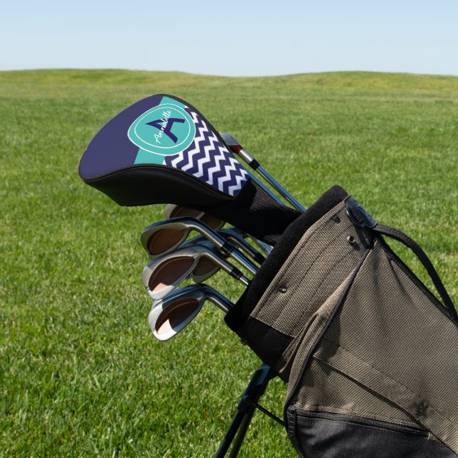 Couvre-club De Golf Chevron Turquoise bleu foncé (In Situ)