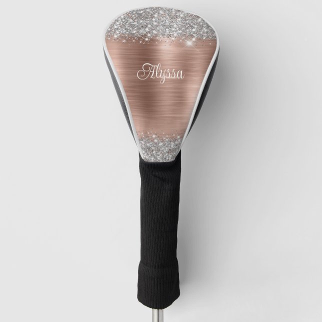 Couvre-club De Golf Chic Glittery Rose Gold Glam Nom (Devant)