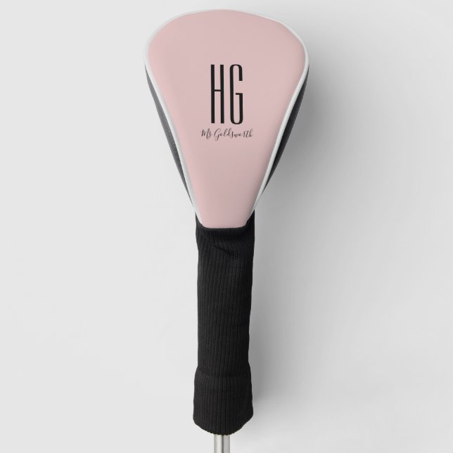Couvre-club De Golf Chic Monogramme Nom initial Dusty Blush Rose (Devant)