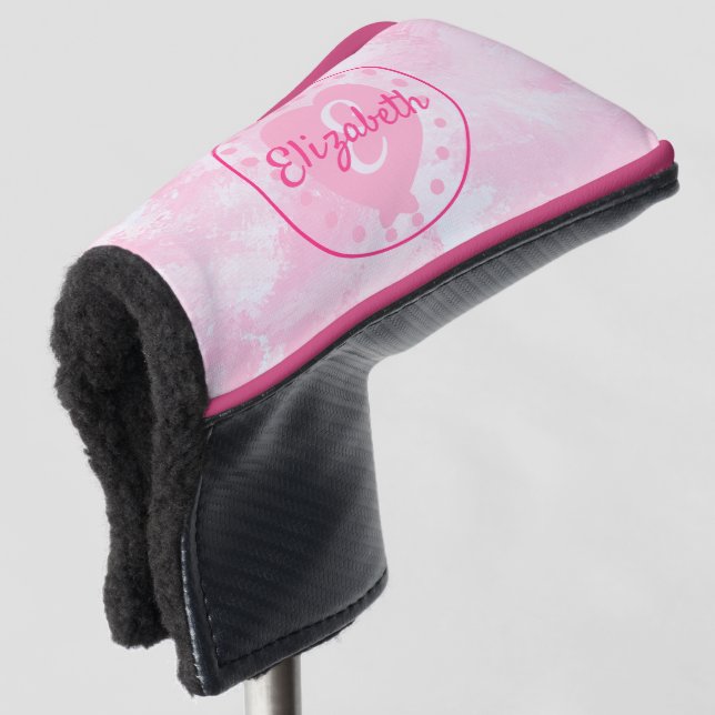 Couvre-club De Golf Chic rose blanc Aquarelle Nom Monogramme (Devant 3/4)
