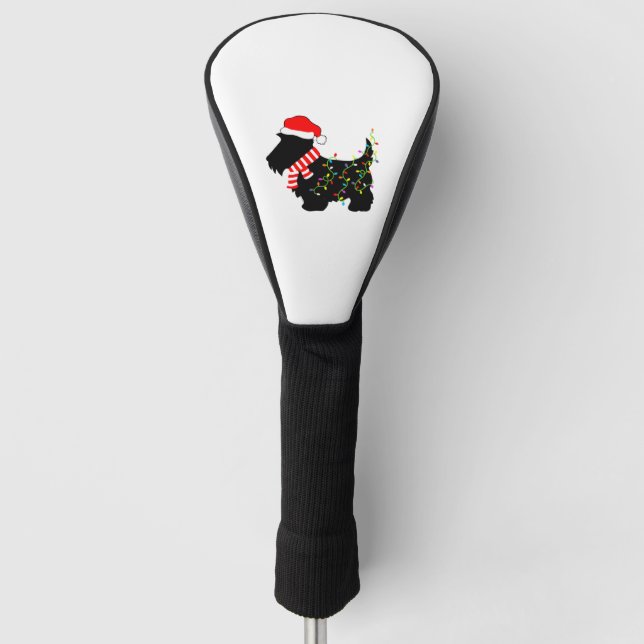 Couvre-club De Golf Chien écossais de Noël avec lumières (Devant)