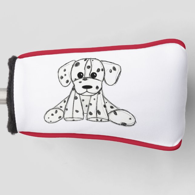 Couvre-club De Golf Chien en dalmate dessin simple noir (Devant)