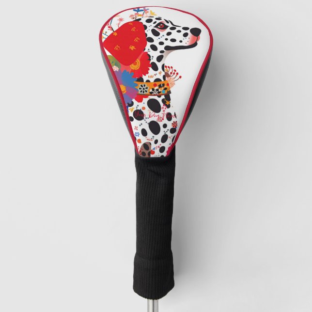 Couvre-club De Golf Chien et fleurs dalmate 001 - Bijou sur mesure (Devant)