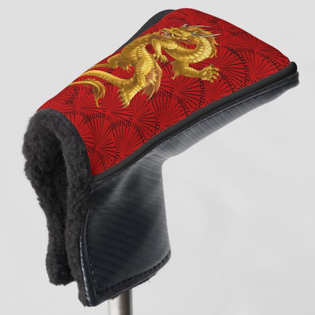 Couvre-club De Golf Chinois Lucky Gold Dragon Golf Putter Cover (Devant 3/4)