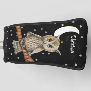 Couvre-club De Golf Chouette Brown sur Branche Collier Lune Étoiles
