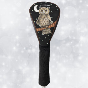 Couvre-club De Golf Chouette d'or portant collier bleu Stars de lune