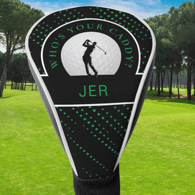 Couvre-club De Golf Citation Caddy de golf sur mesure Monogramme noir  (Cute Golf Caddy Quote Custom Monogram Black Green Golf Head Cover)
