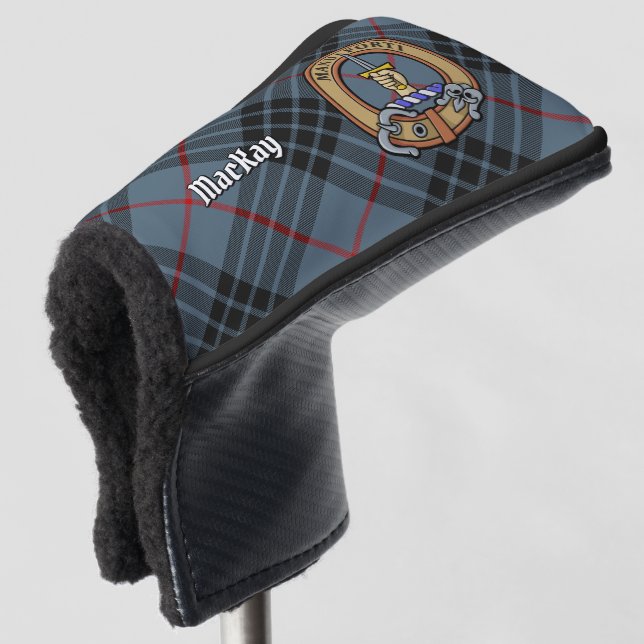 Couvre-club De Golf Clan MacKay Crest sur Blue Tartan (Devant 3/4)