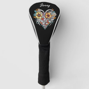 Couvre-club De Golf Coeur floral personnalisé Romantique