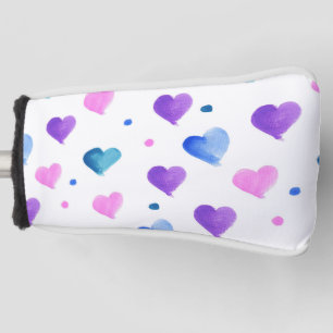 Couvre-club De Golf Coeurs Aquarelle Motif rose Bleu pourpre