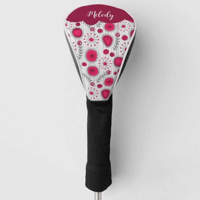 Couvre-club De Golf Coeurs blancs blancs blancs blancs Whimsical fleur (Devant)