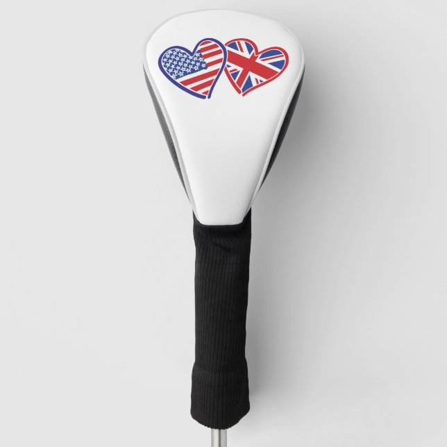 Couvre-club De Golf Coeurs du drapeau américain et britannique (Devant)