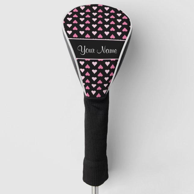 Couvre-club De Golf Coeurs roses noirs d'amour (Devant)