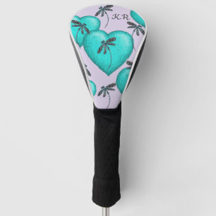 Couvre-club De Golf Coeurs turquoises et libellules