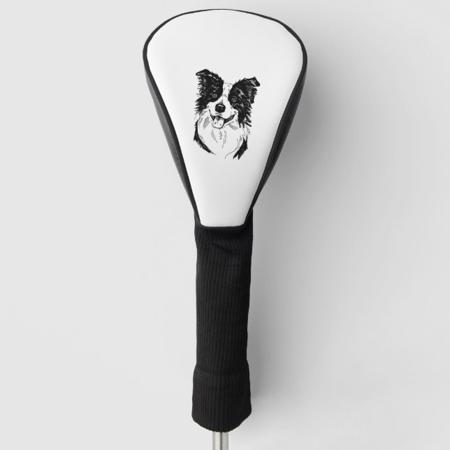 Couvre-club De Golf Collie frontière en noir et blanc (Devant)