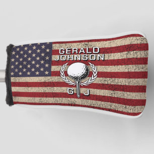 Couvre-club De Golf Conception de monogramme de golf avec drapeau amér