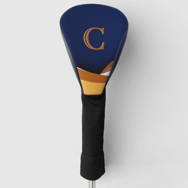 Couvre-club De Golf Conception de monogramme vague bleu et or moderne (Devant)