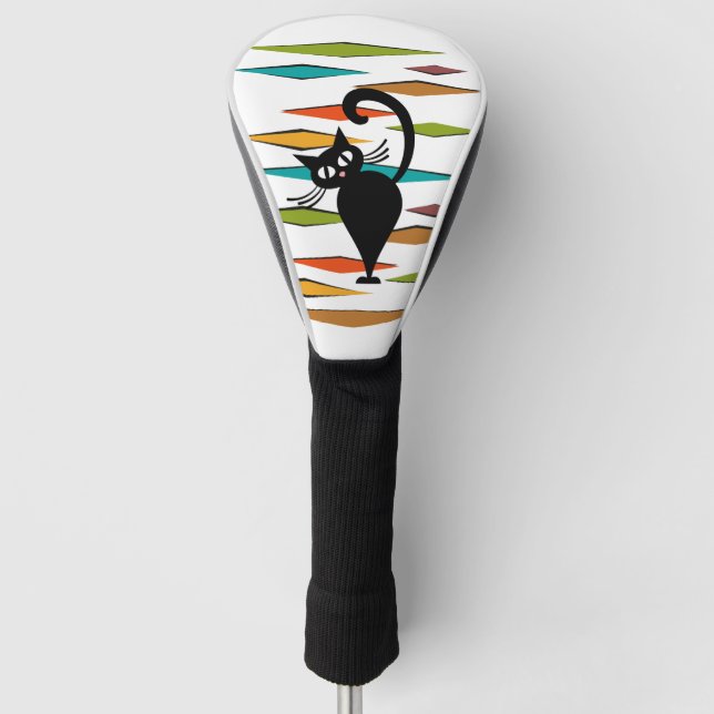Couvre-club De Golf Conception du chat noir du milieu du siècle (Devant)