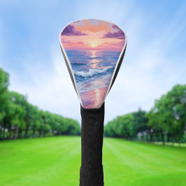 Couvre-club De Golf Coucher de soleil lavande violet plage océan aquar