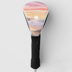 Couvre-club De Golf Coucher de soleil mer rose Peinture aquarelle de