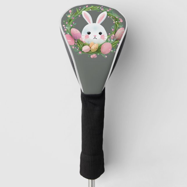 Couvre-club De Golf Couronne de Pâques Bunny Blanc (Devant)