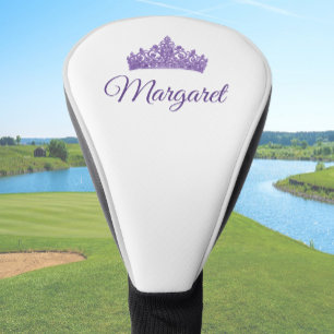 Couvre-club De Golf Couronne violette et nom personnalisé joli