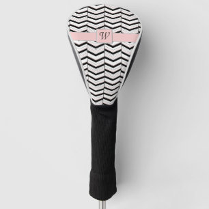 Couvre-club De Golf Couverture de conducteur Chevron noir blanc et bla