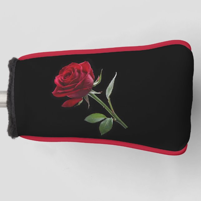 Couvre-club De Golf Crimson sur l'ébène : La rose rouge unique, (Devant)