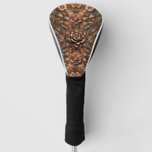 Couvre-club De Golf Cuir Brun Floral Embossé Occidental