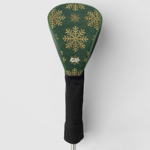 Couvre-club De Golf Cuir Vert Embellie de Flocons de Neige Dorés et In