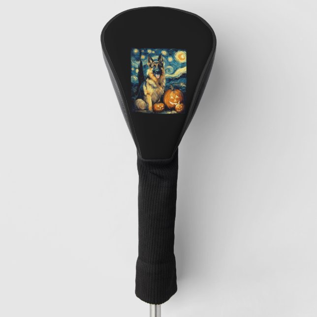 Couvre-club De Golf Cute German Shepherd Dog Halloween Jack O Lantern  (Devant)