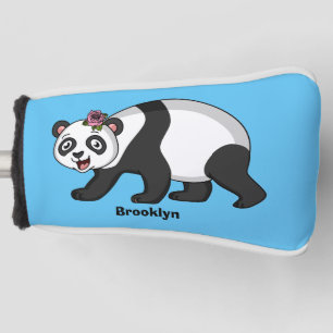 Couvre-club De Golf Cute happy panda bear with flower cartoon
