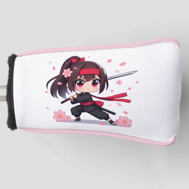 Couvre-club De Golf Cute ninja guerrière fille en fleur (Devant)