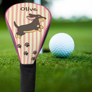 Couvre-club De Golf Dachshund Brun et Noir Courant avec Rayure Rose