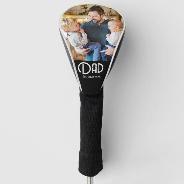 Couvre-club De Golf Dad Established Photo Black Grunge Script (Devant)
