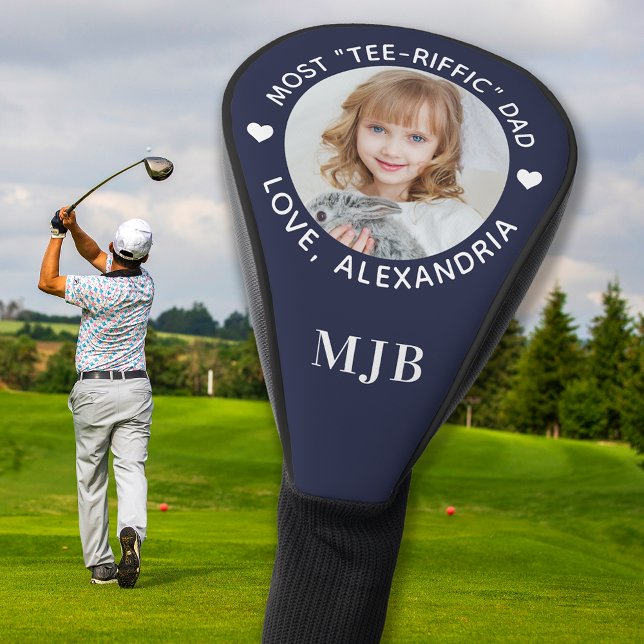 Couvre-club De Golf DAD Photo personnalisée Monogramme Blue Golfer (Créateur téléchargé)
