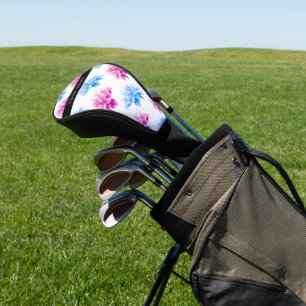 Couvre-club De Golf Dahlia rose et bleu, motif floral, votre nom