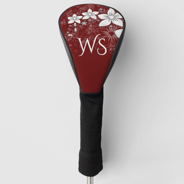 Couvre-club De Golf Dainty Floral Scroll sur Red Initial (Devant)