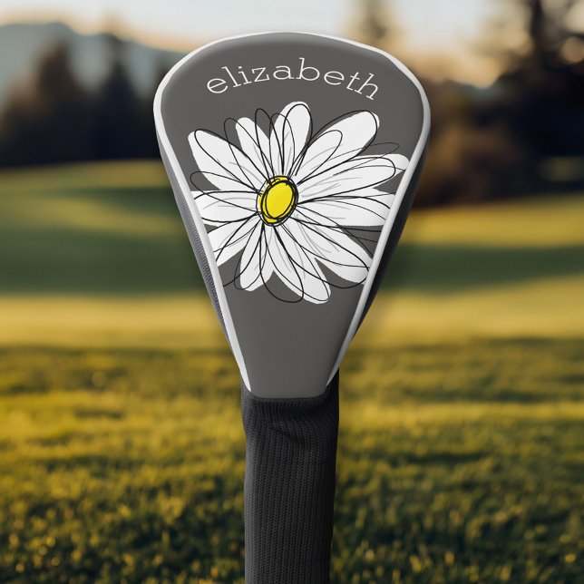 Couvre-club De Golf Daisy tendance avec gris et jaune (Personalized Golf Head Cover)