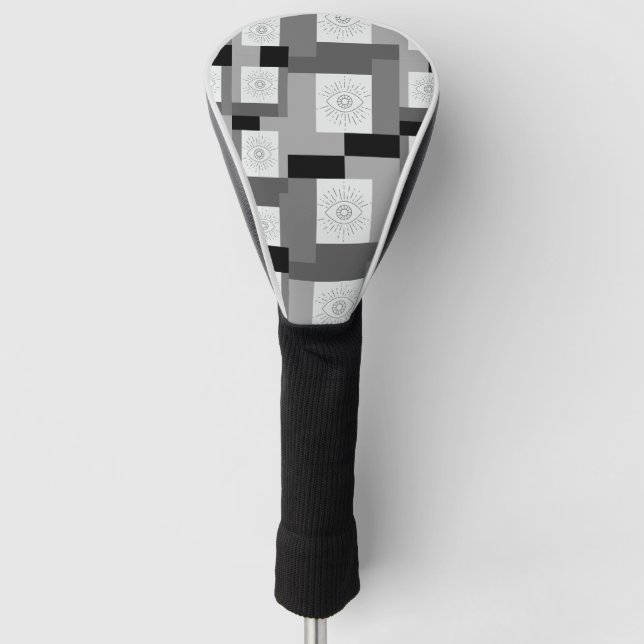 Couvre-club De Golf Design graphique noir, blanc et gris (Devant)